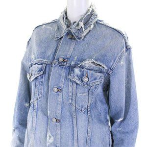 Moussy Vintage Distressed Denim Jacket SZ 1 MSRP $550